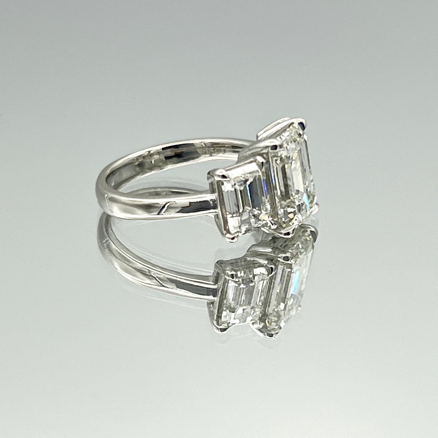Three-Stone Emerald-Cut Diamond Engagement Ring in Platinum - L and L Jewelry