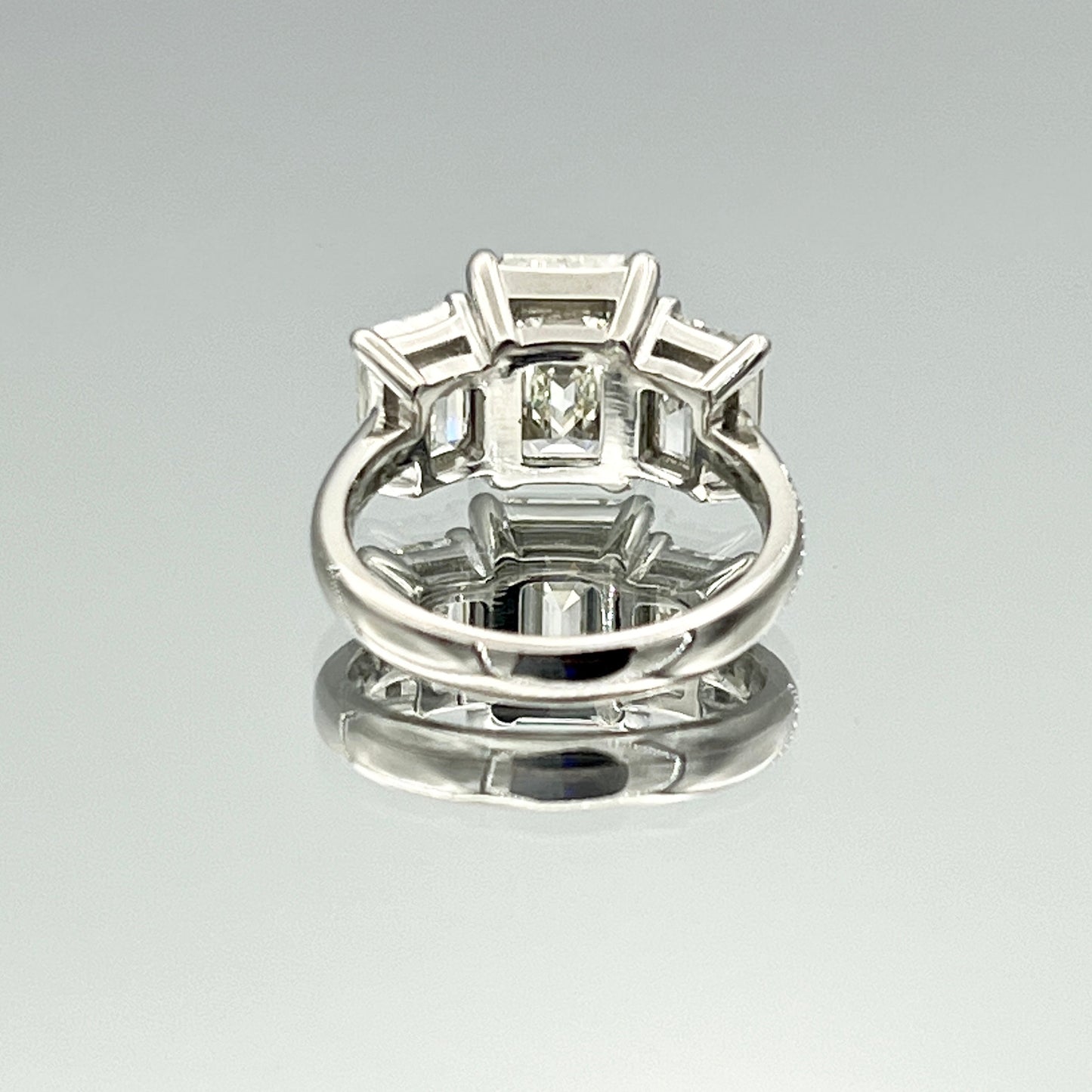 Three-Stone Emerald-Cut Diamond Engagement Ring in Platinum - L and L Jewelry