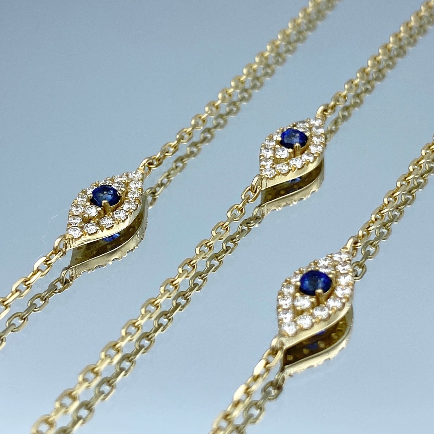 Diamond and Sapphire Evil Eye Bracelet in 14K Yellow Gold - L and L Jewelry