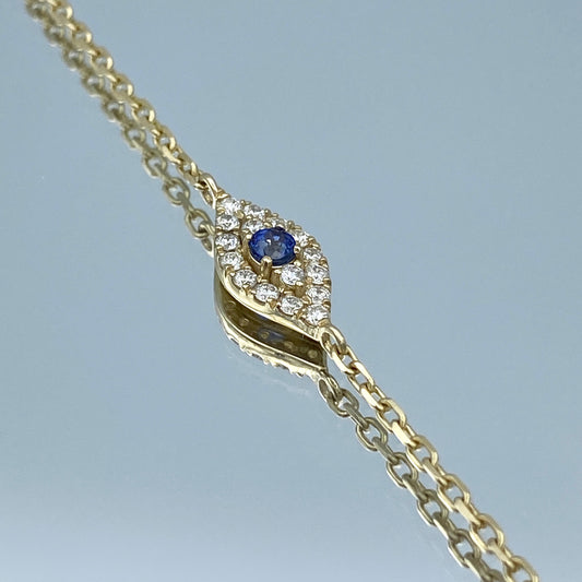 Diamond and Sapphire Evil Eye Bracelet in  14K Yellow Gold - L and L Jewelry