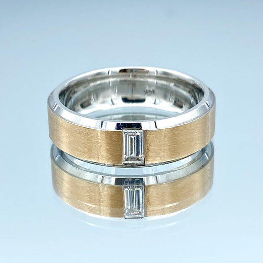 Two Tone Men's Wedding Ring with baguette-Cut Diamond in 14K Rose and White  Gold - L and L Jewelry