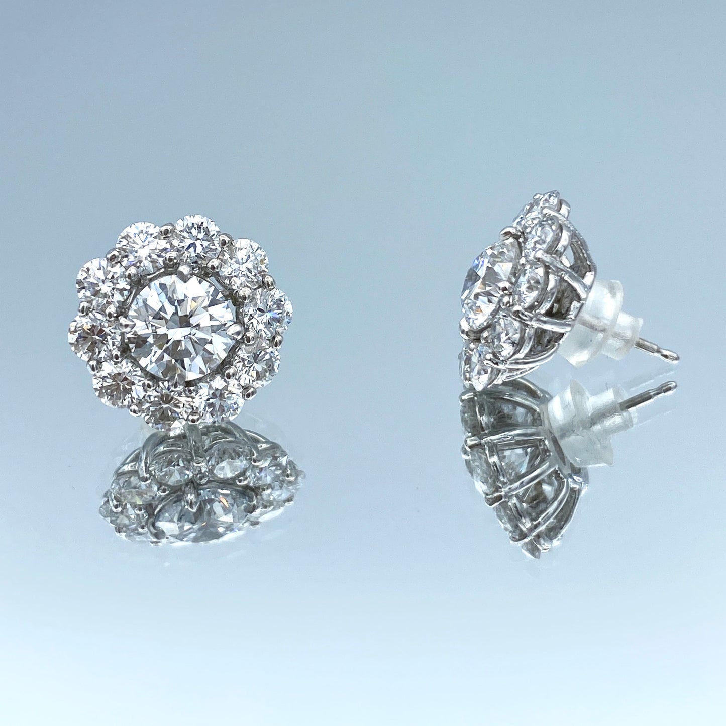 Floral Jacket Design Diamond Stud Earrings in 14K White Gold - L and L Jewelry