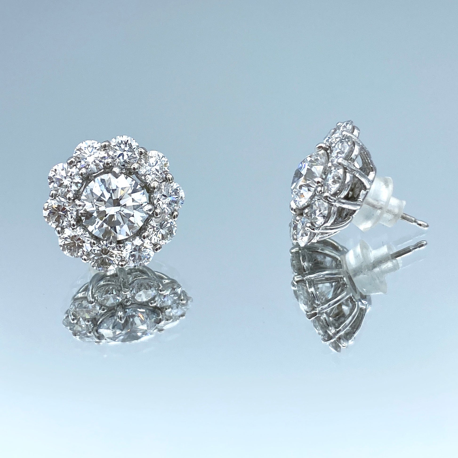 Floral Jacket Design Diamond Stud Earrings in 14K White Gold - L and L Jewelry