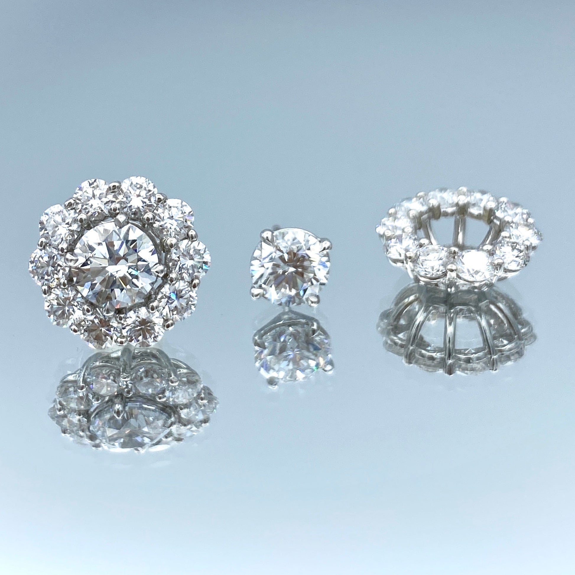 Floral Jacket Design Diamond Stud Earrings in 14K White Gold - L and L Jewelry