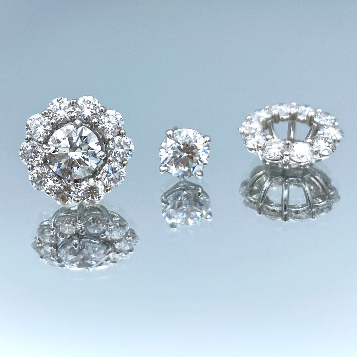 Floral Design Jacket Stud Earrings in 14K White Gold - L and L Jewelry