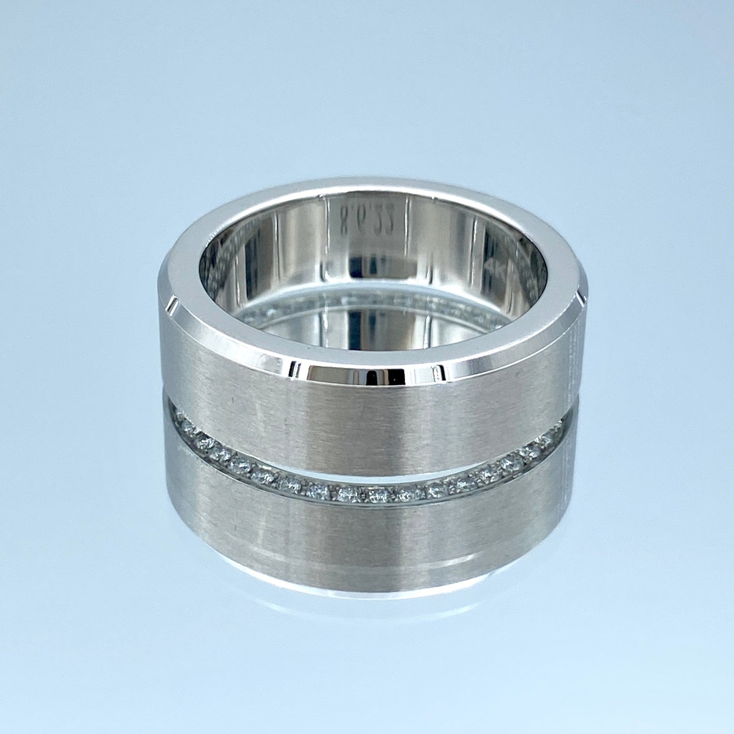 Men's Wedding Band with Round Brilliant-Cut Diamonds in 14K Brushed Finish White Gold - L and L Jewelry