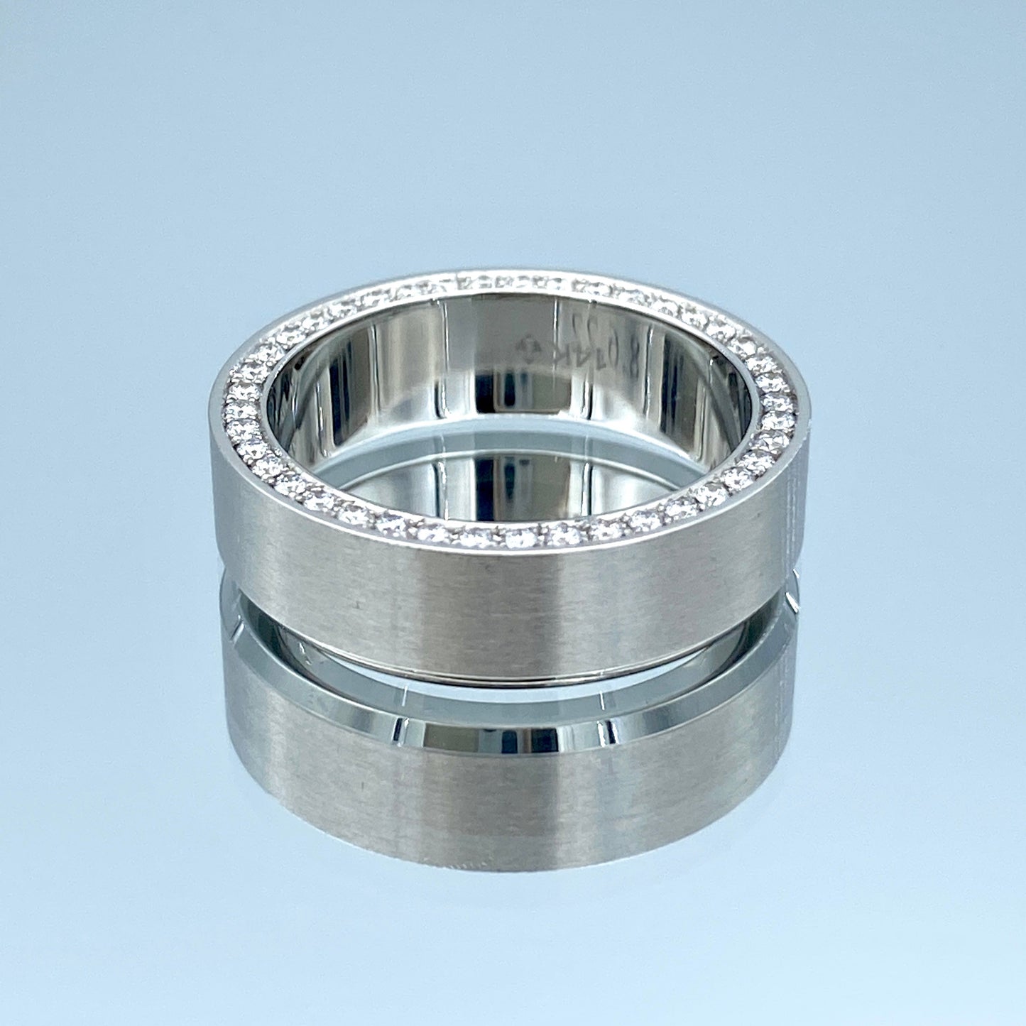 Men's Wedding Band with Round Brilliant-Cut Diamonds in 14K Brushed Finish White Gold - L and L Jewelry