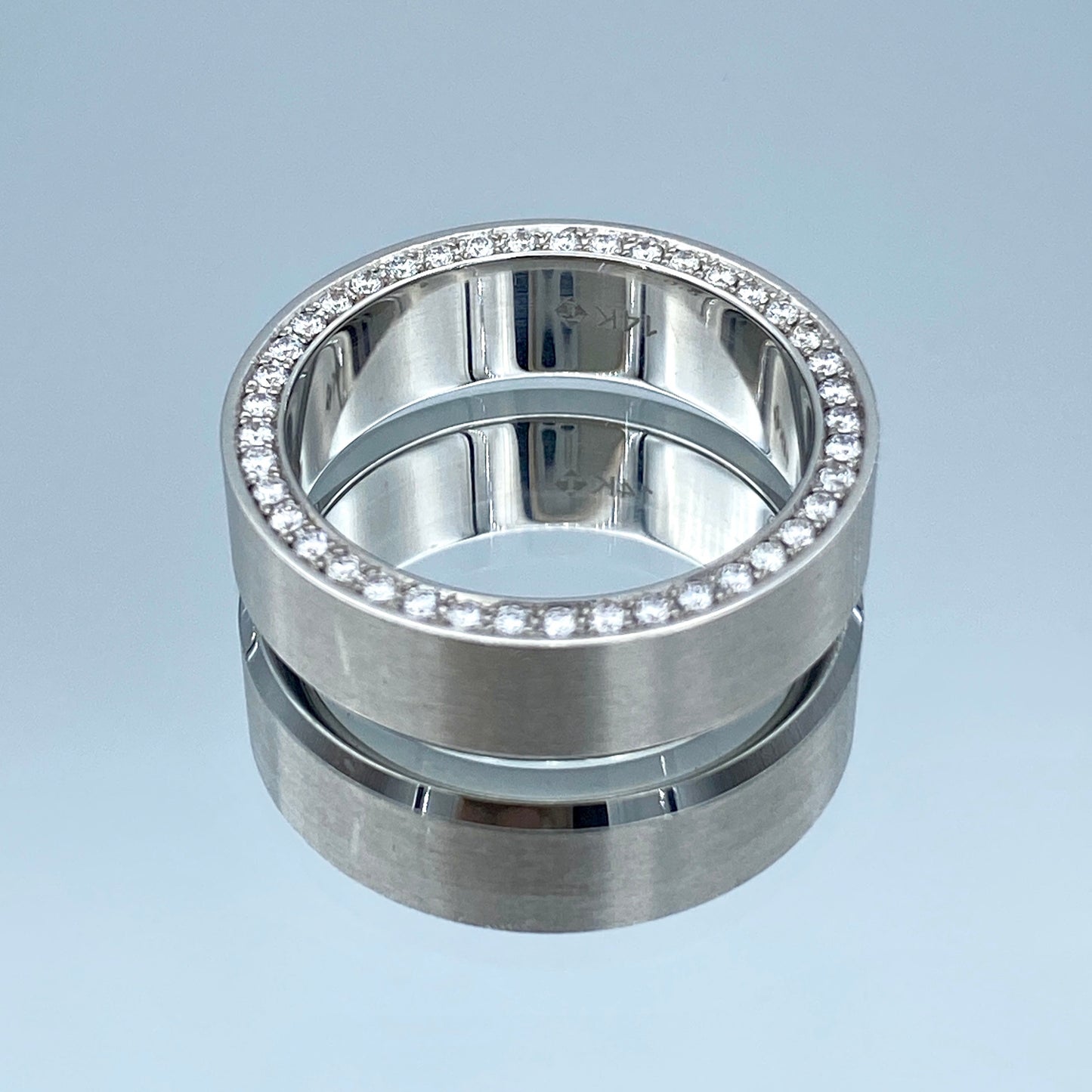 Men's Wedding Band with Round Brilliant-Cut Diamonds in 14K Brushed Finish White Gold - L and L Jewelry