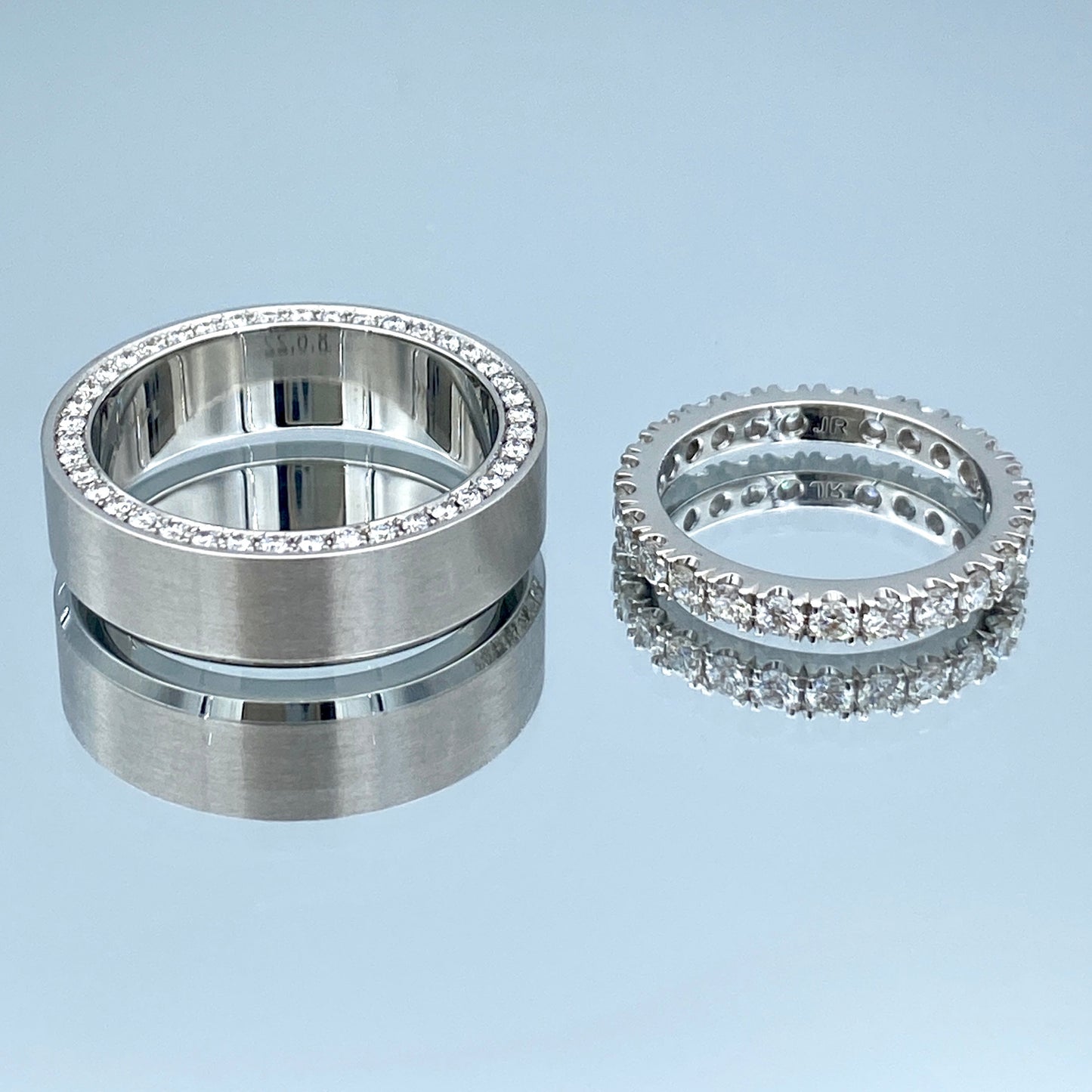 Men's Wedding Band with Round Brilliant-Cut Diamonds in 14K Brushed Finish White Gold - L and L Jewelry