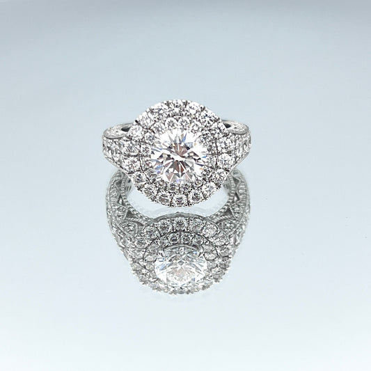 Double Halo Diamond Engagement Ring in 14K White Gold - L and L Jewelry