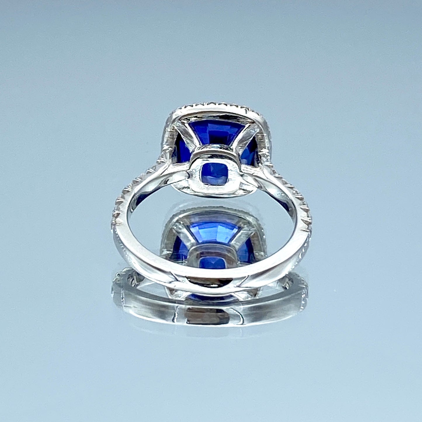 Halo Blue Sapphire and Diamond Ring in 14K White Gold - L and L Jewelry