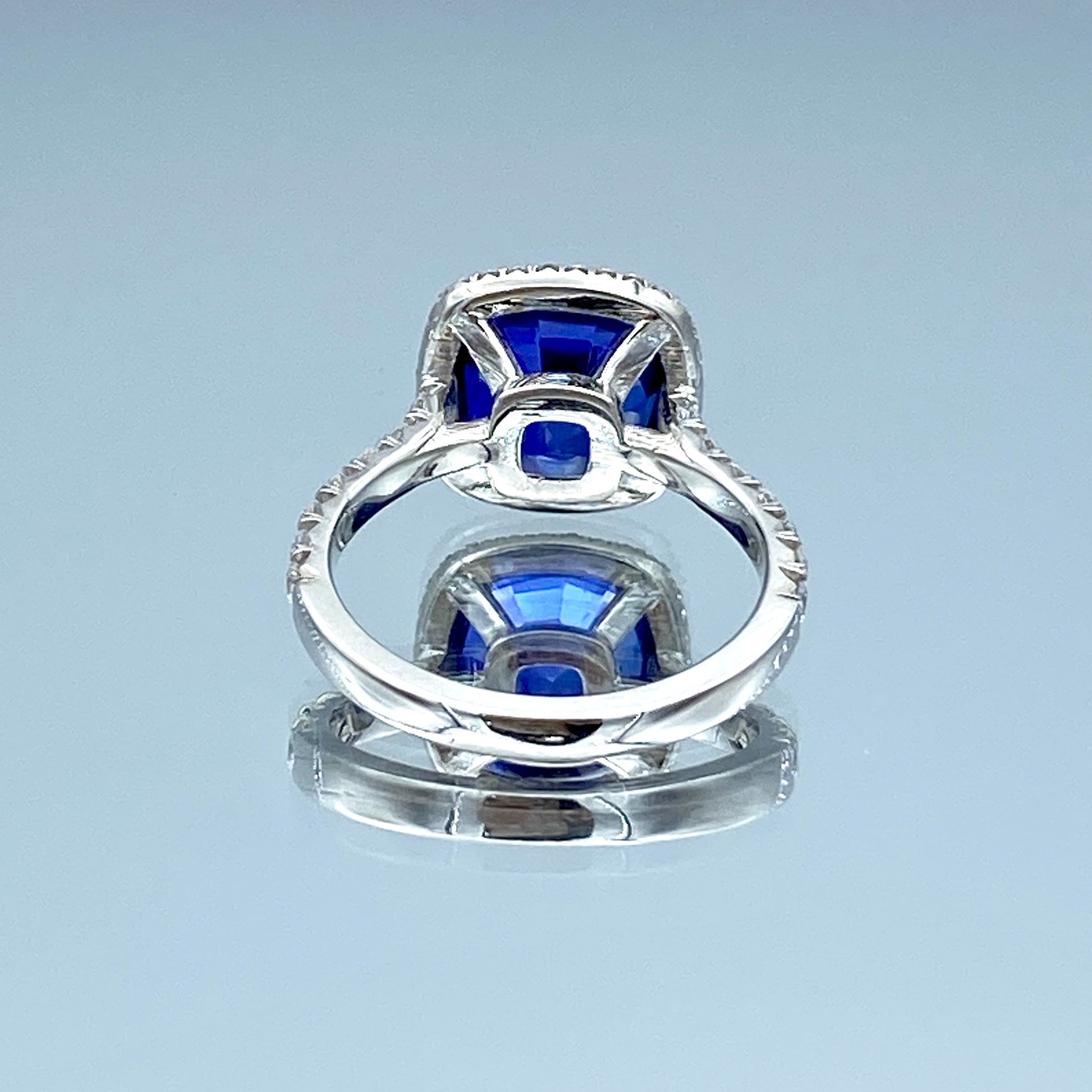 Halo Blue Sapphire and Diamond Ring in 14K White Gold - L and L Jewelry