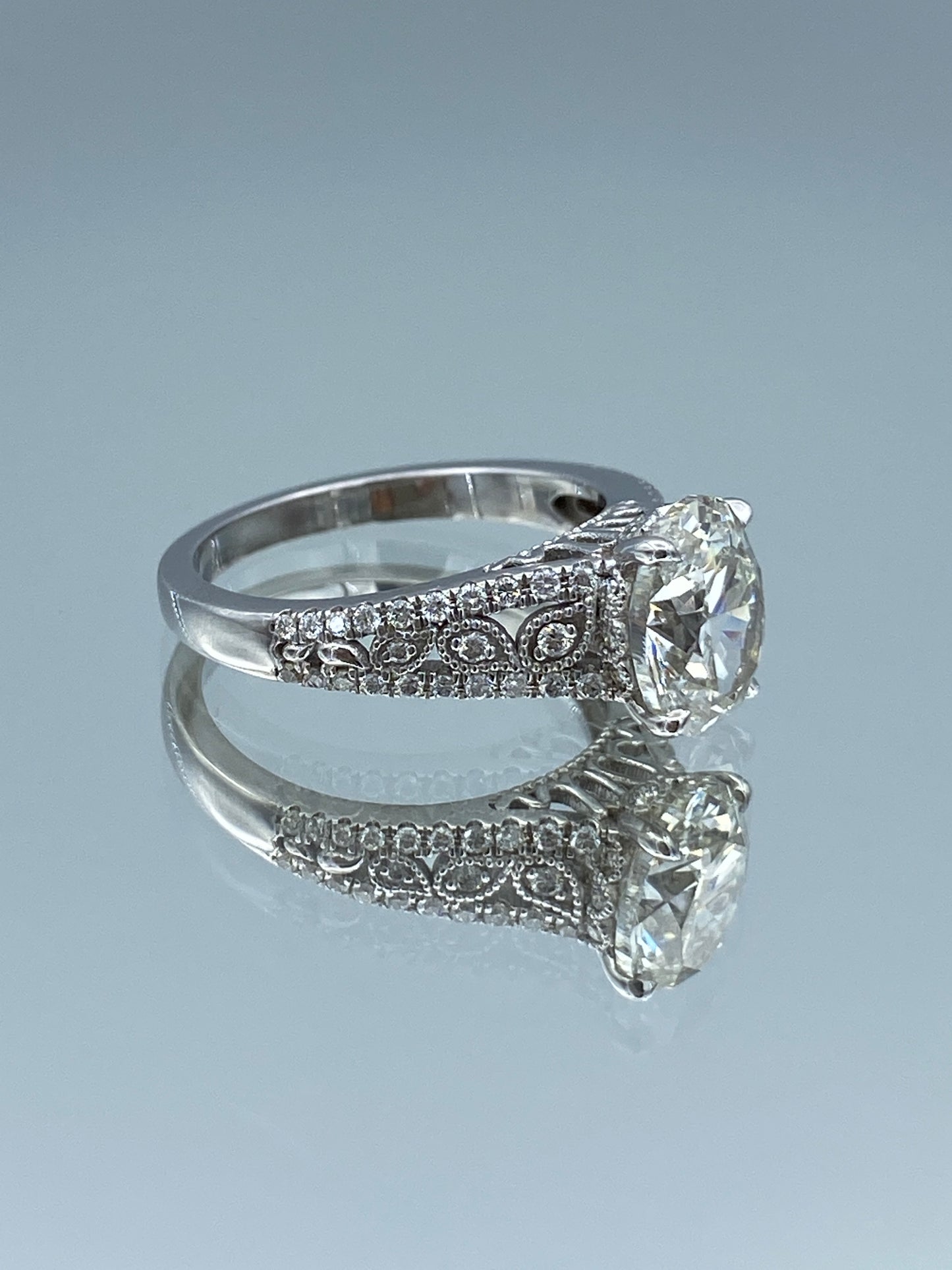 Vintage Look Oval-Cut Diamond Engagement Ring in 14K White Gold - L and L Jewelry