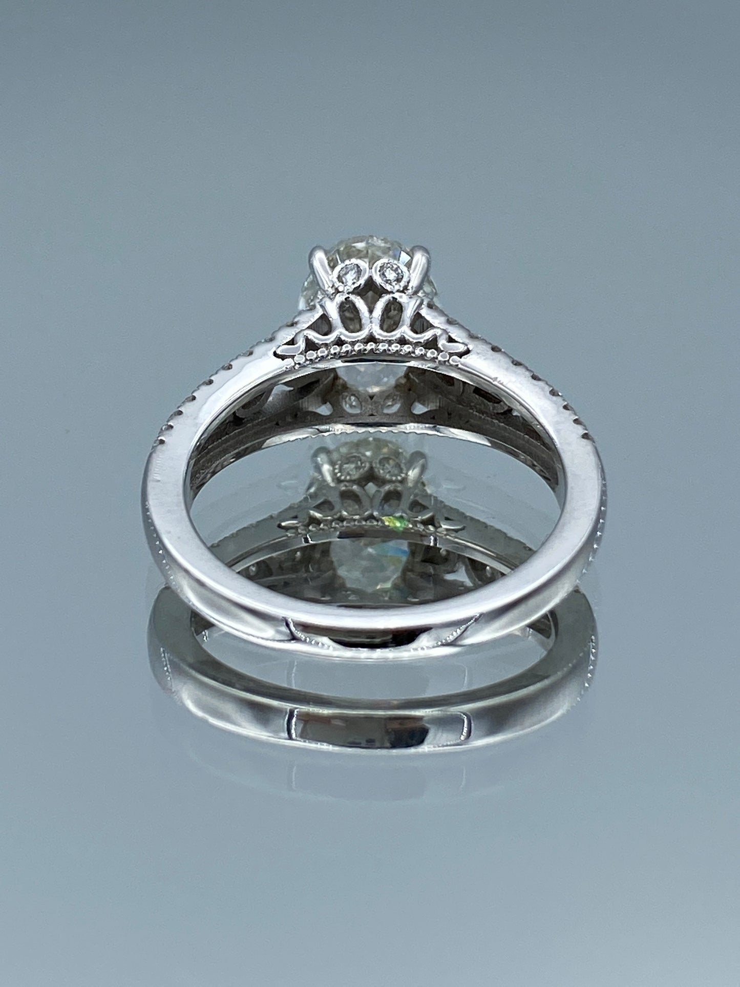 Vintage Look Oval-Cut Diamond Engagement Ring in 14K White Gold - L and L Jewelry