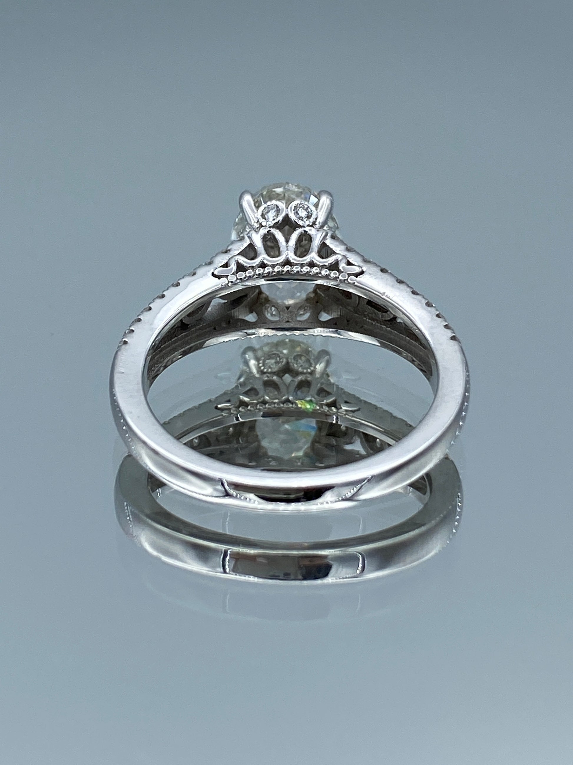 Vintage Look Oval-Cut Diamond Engagement Ring in 14K White Gold - L and L Jewelry