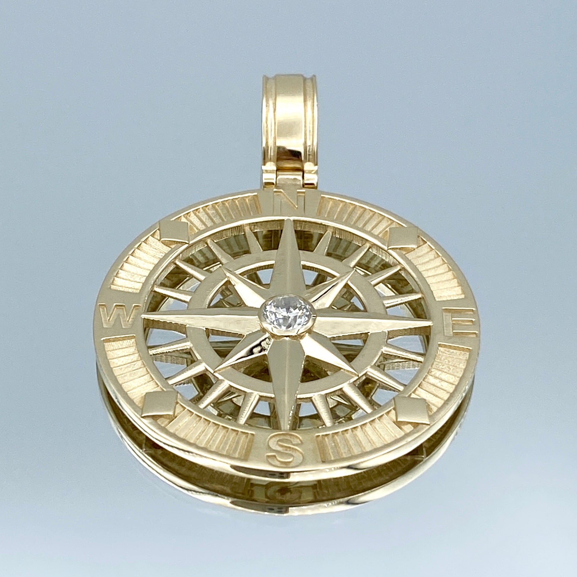 Diamond Compass Pendant in 14K Yellow Gold - L and L Jewelry