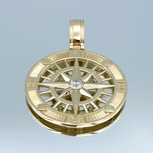 Diamond Compass Pendant in 14K Yellow Gold - L and L Jewelry