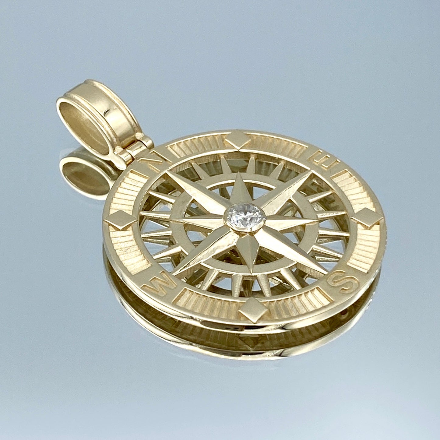 Diamond Compass Pendant in 14K Yellow Gold - L and L Jewelry