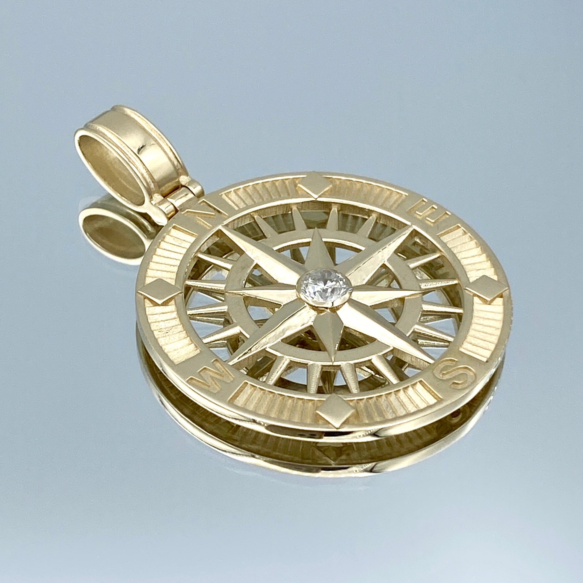 Diamond Compass Pendant in 14K Yellow Gold - L and L Jewelry