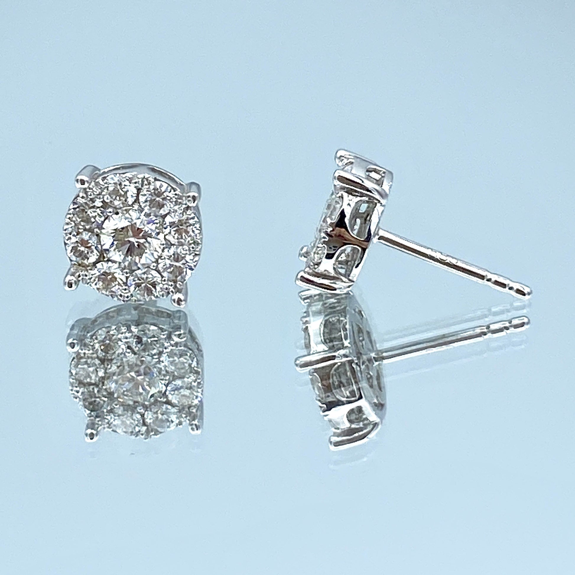 Cluster Diamond Stud Earrings in 14K White Gold - L and L Jewelry