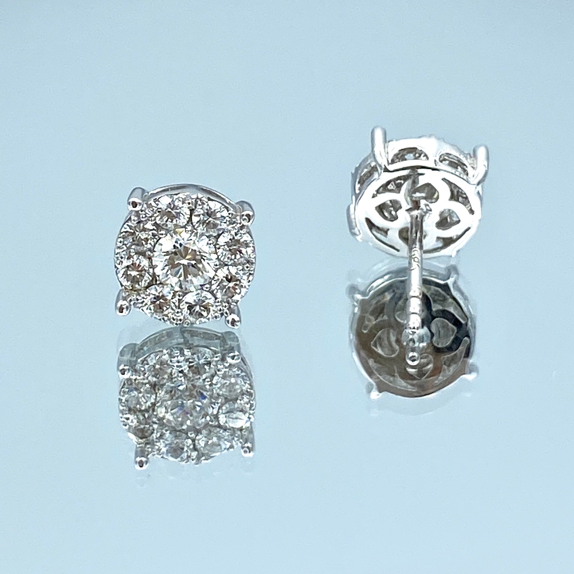 Cluster Diamond Stud Earrings in 14K White Gold - L and L Jewelry