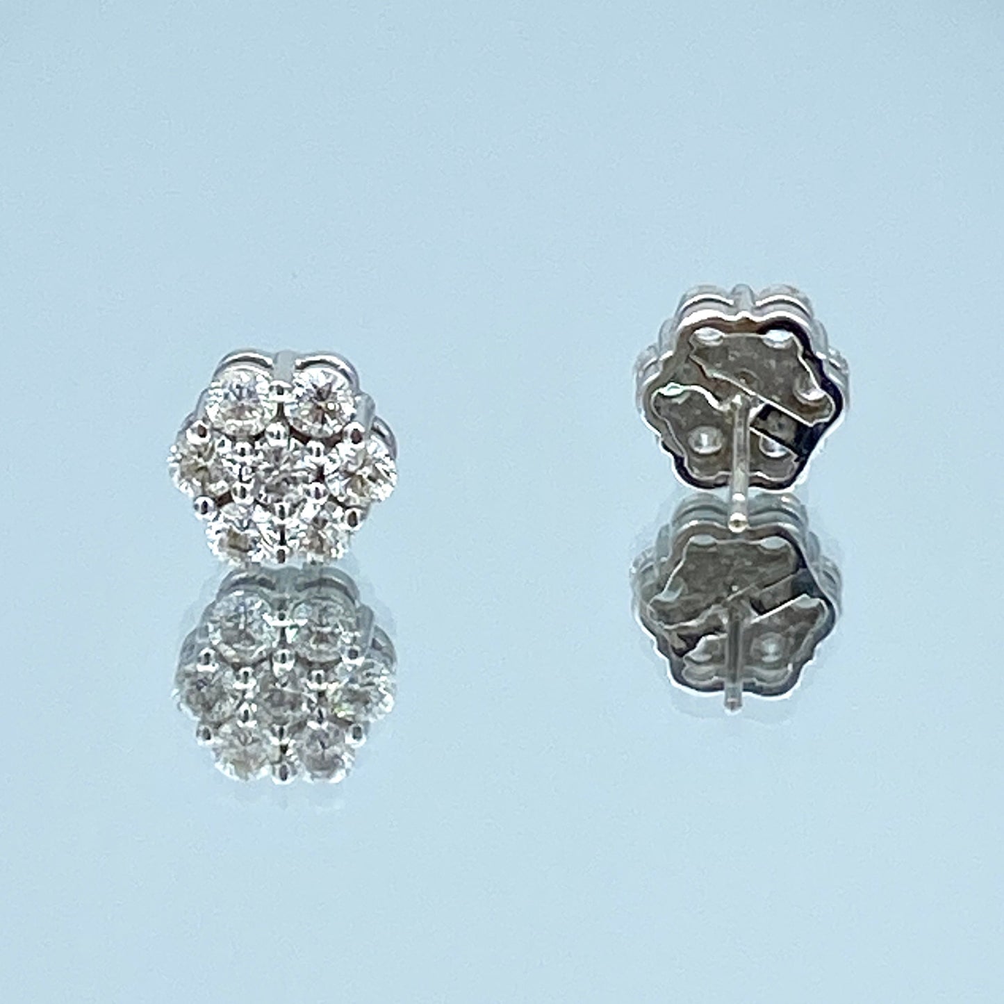 Floral Design Round-Cut Diamond Earrings in 14K White Gold - L and L Jewelry
