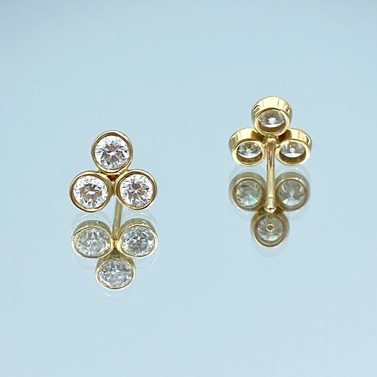 Triangular Bezel-Set Three Stone Diamond Earrings in 14K Yellow Gold - L and L Jewelry