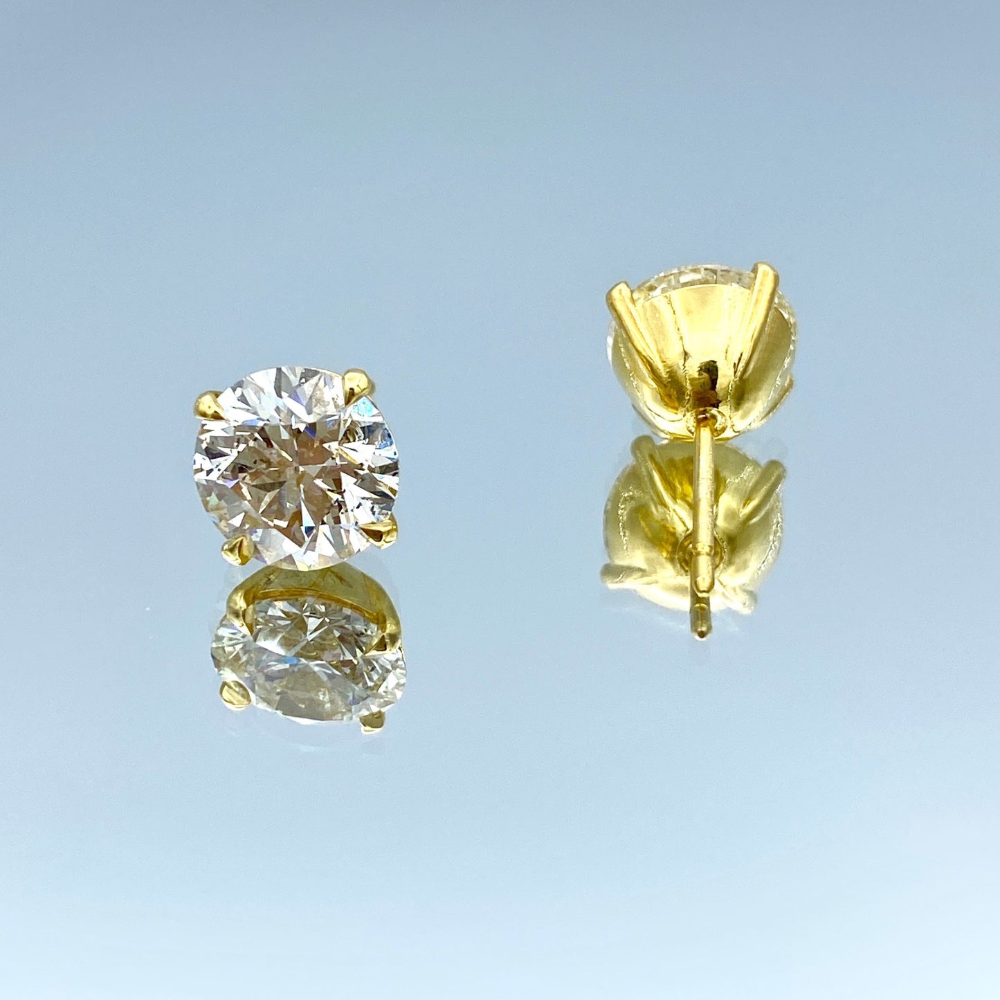 Solitaire Round-Cut Diamond Earrings in 18K Yellow Gold - L and L Jewelry