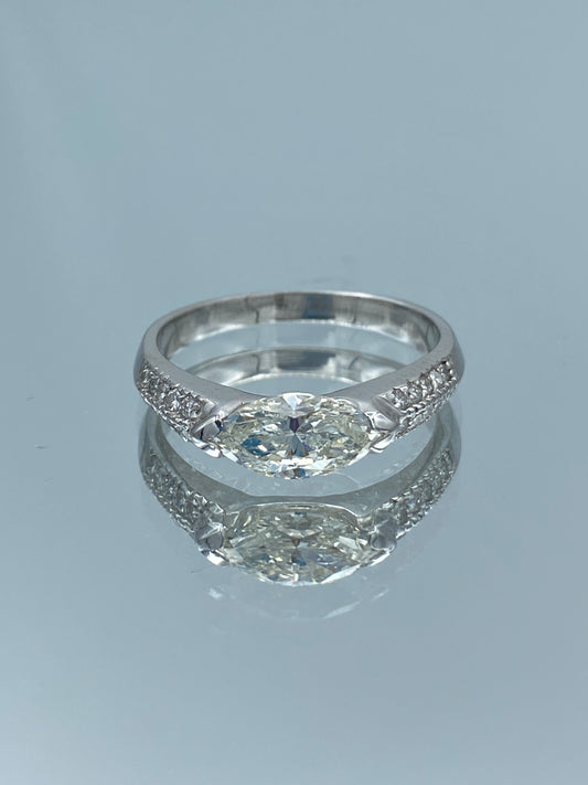 East-West Accented Basket Marquise-Cut diamond Engagement Ring in 14K White Gold - L and L Jewelry