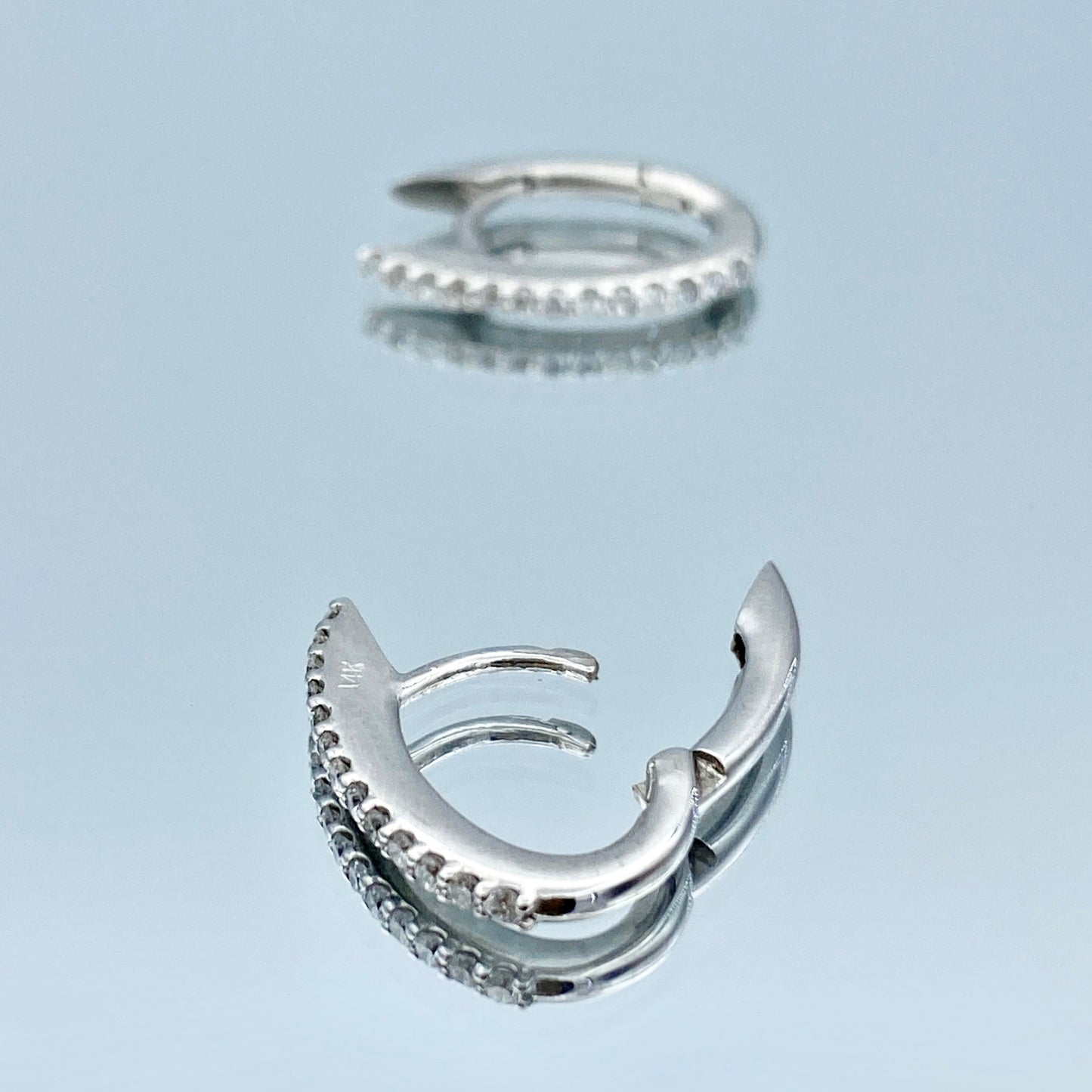 Diamond Huggie Hoop Earrings in 14K White Gold - L and L Jewelry