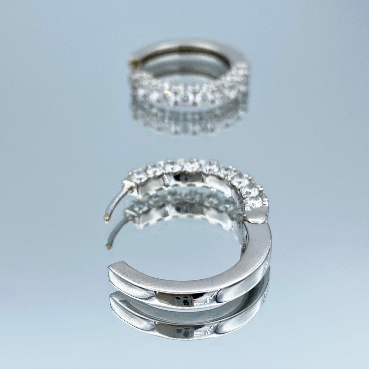 Diamond Huggie Hoop Earrings in 14K White Gold - L and L Jewelry