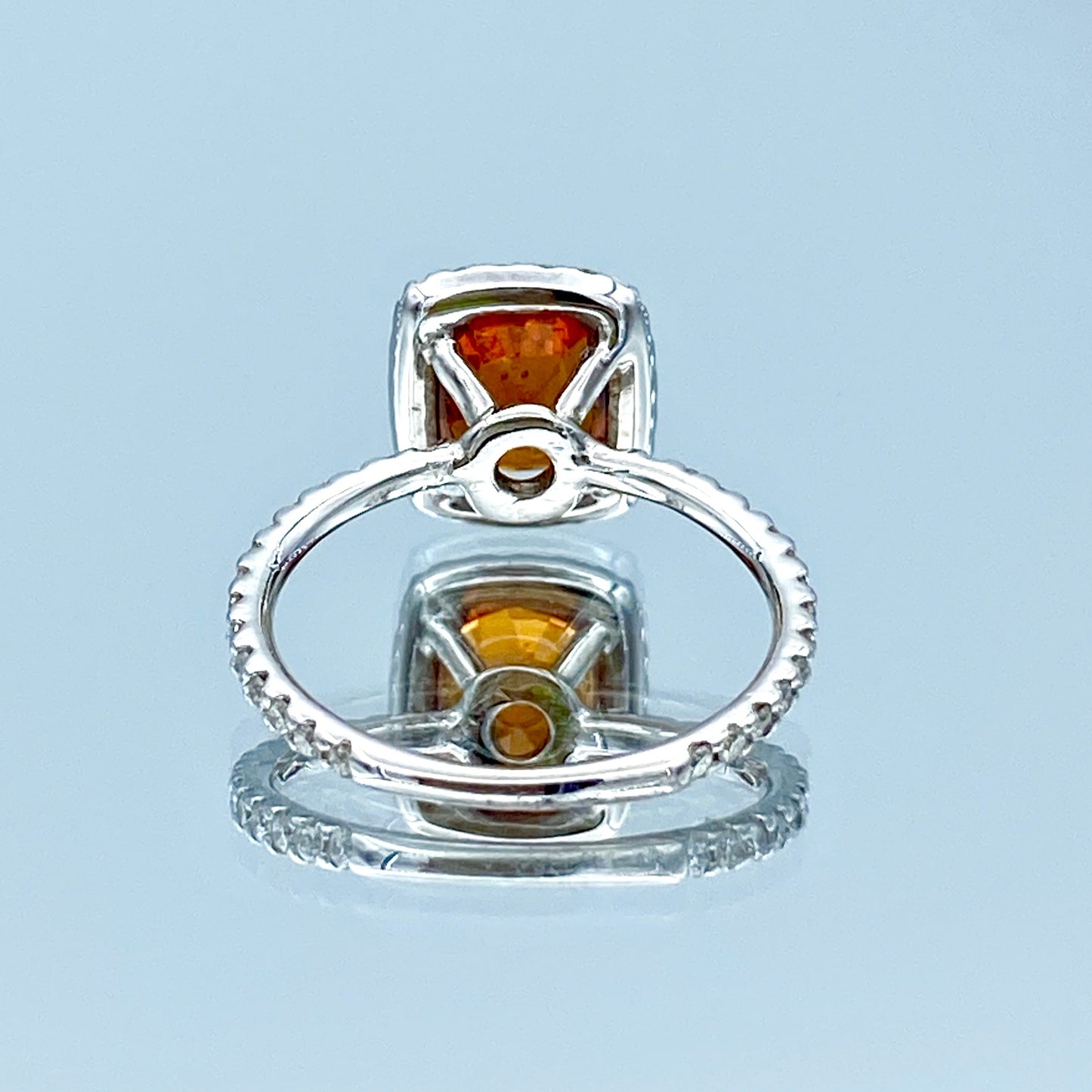 Cushion-Cut Orange Citrine Ring with Diamond Halo in 14K White Gold - L and L Jewelry
