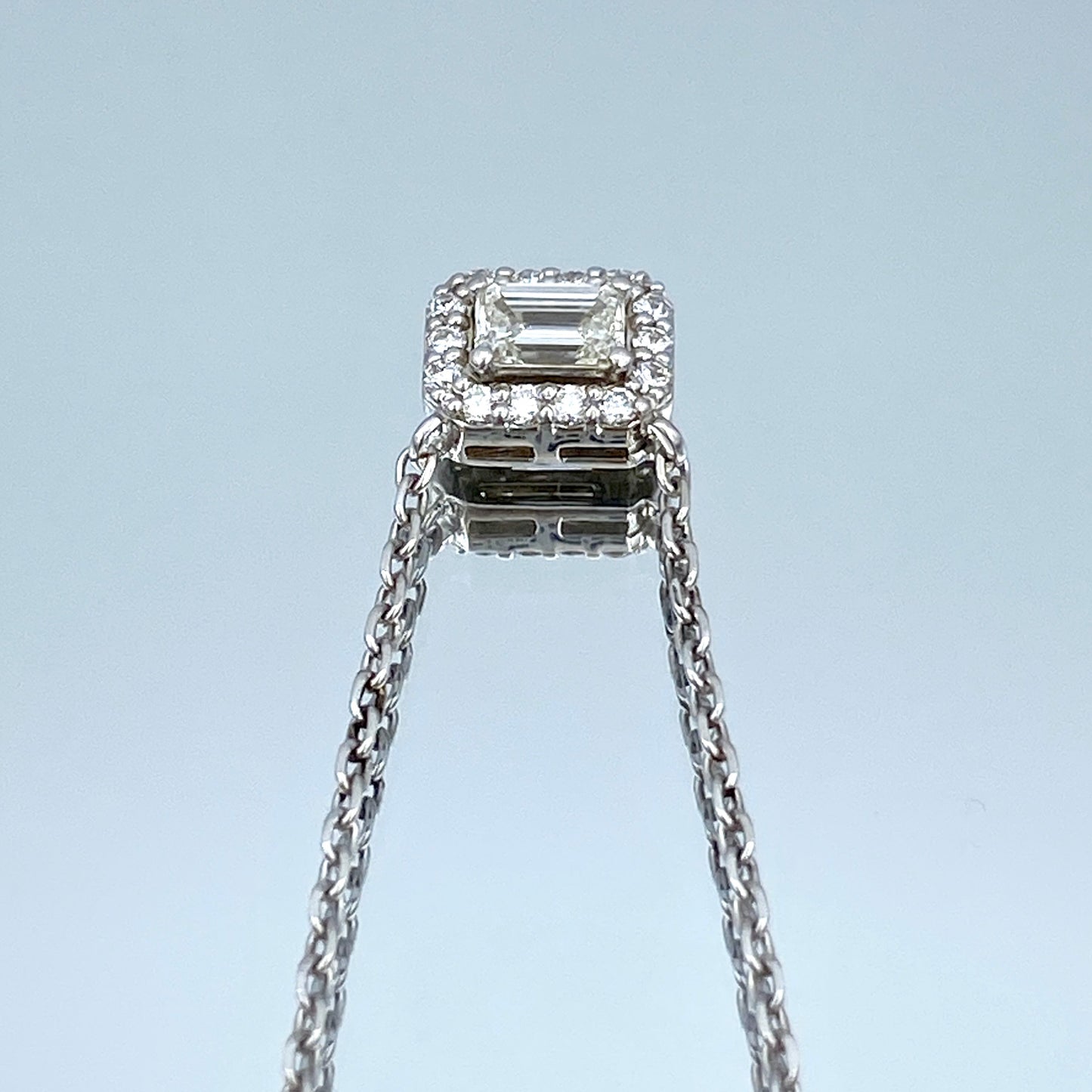 Halo Emerald-Cut Diamond Pendant in 14K White Gold - L and L Jewelry