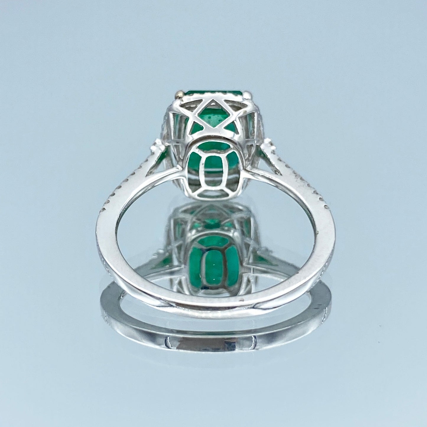Halo Emerald and Diamond Ring in 14K White Gold - L and L Jewelry
