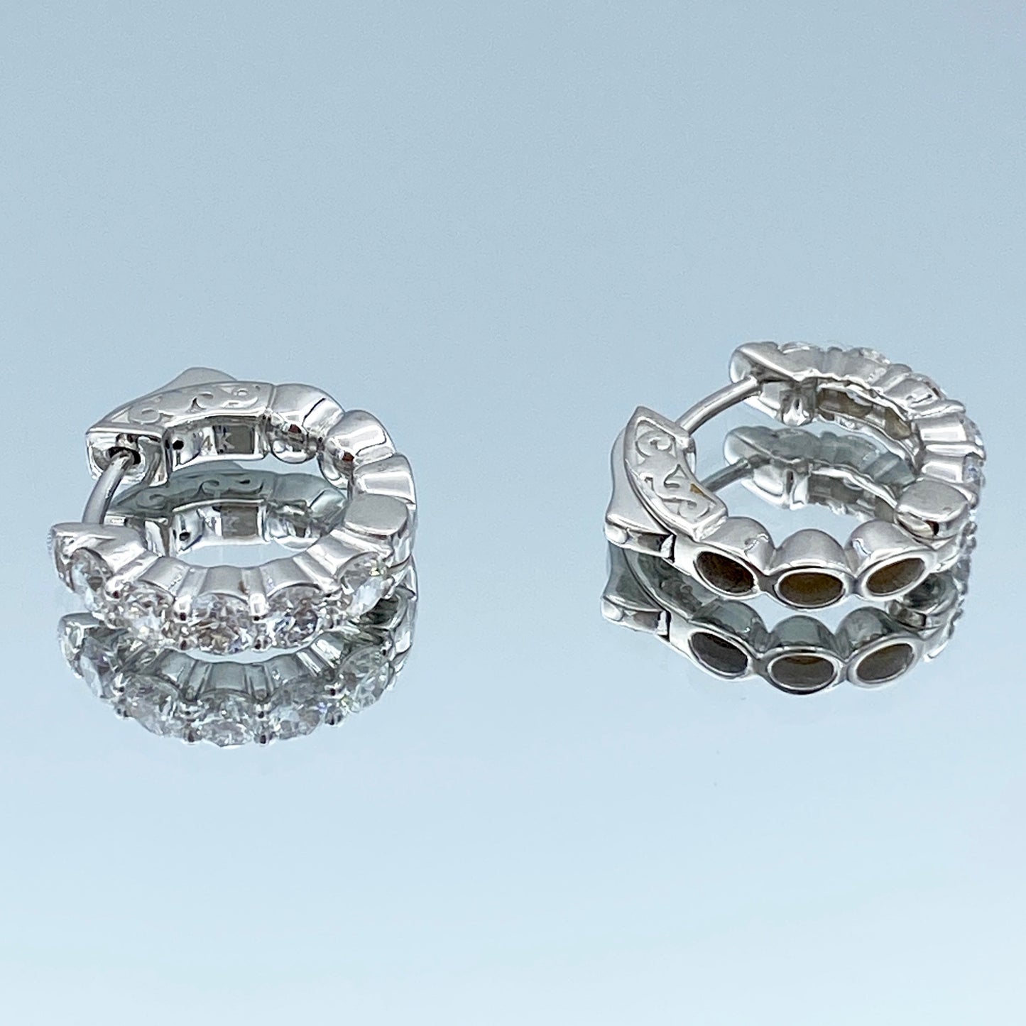 Diamond Huggie Hoop Earrings in 14K White Gold - L and L Jewelry