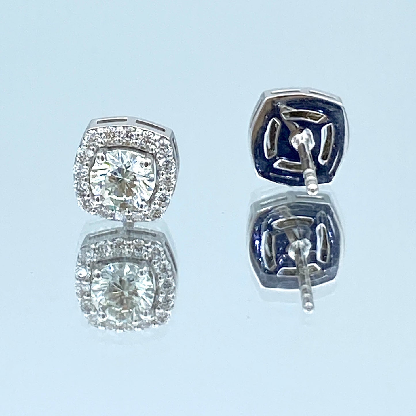 Round Brilliant-Cut Cushion-Halo Round Diamond Stud Earrings in 14K White Gold - L and L Jewelry