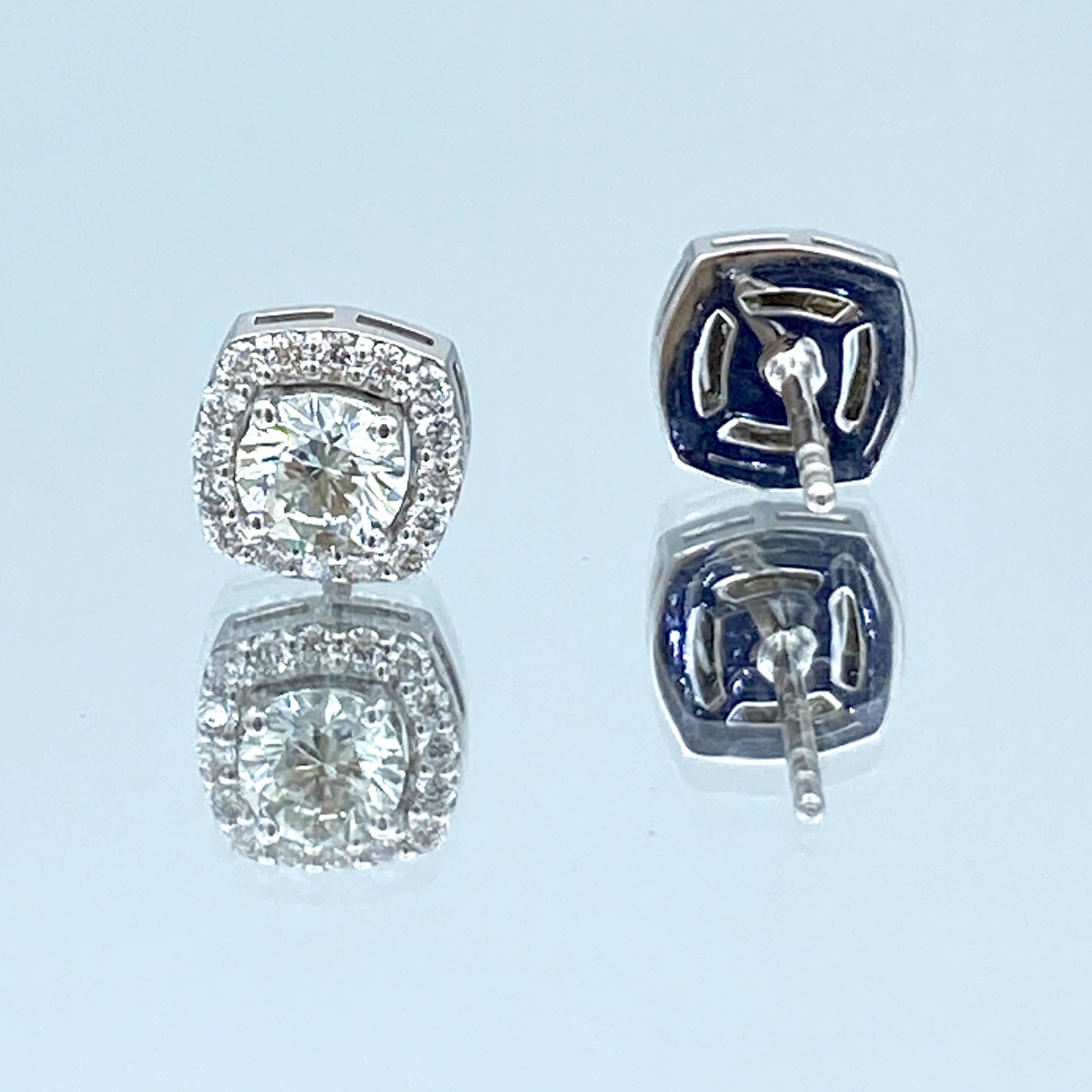 Round Brilliant-Cut Cushion-Halo Round Diamond Stud Earrings in 14K White Gold - L and L Jewelry