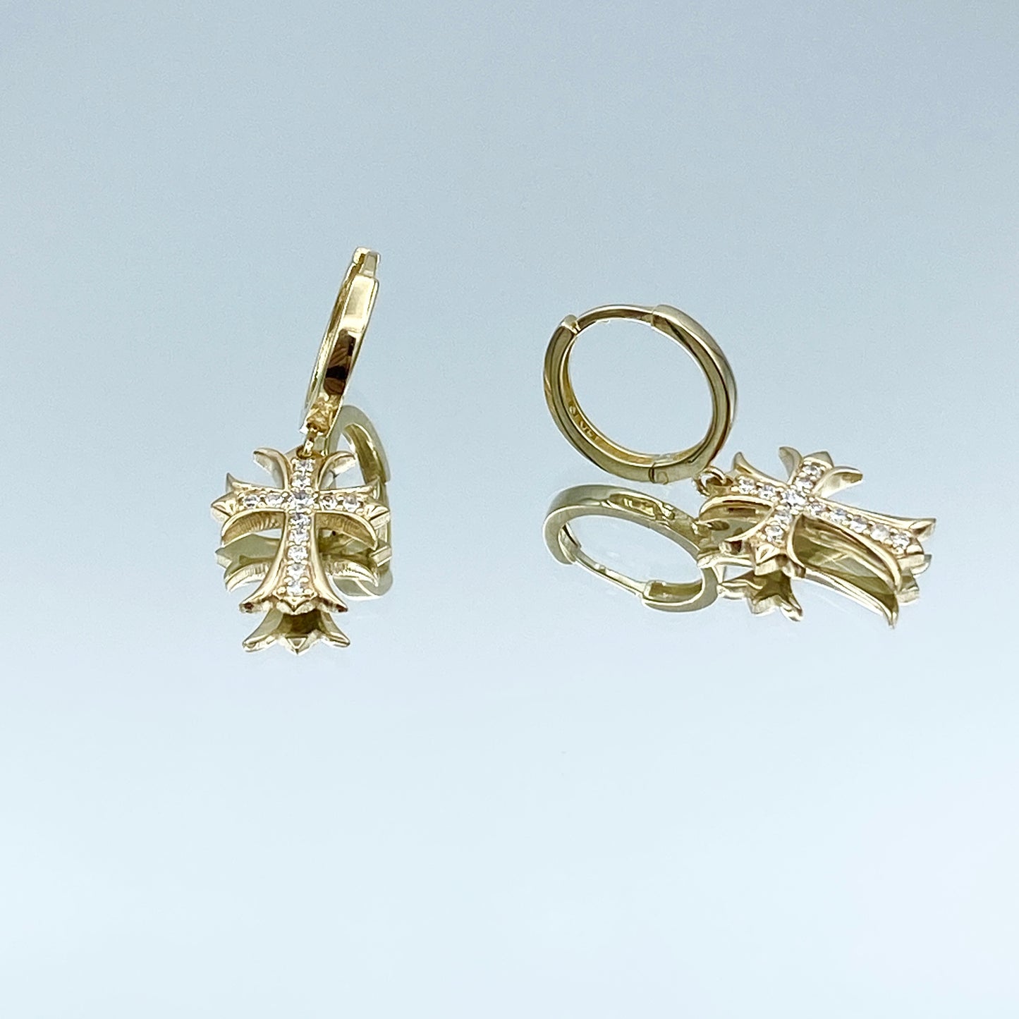 Cross Shape Diamond Drop Earrings in 14K Yellow Gold - L and L Jewelry