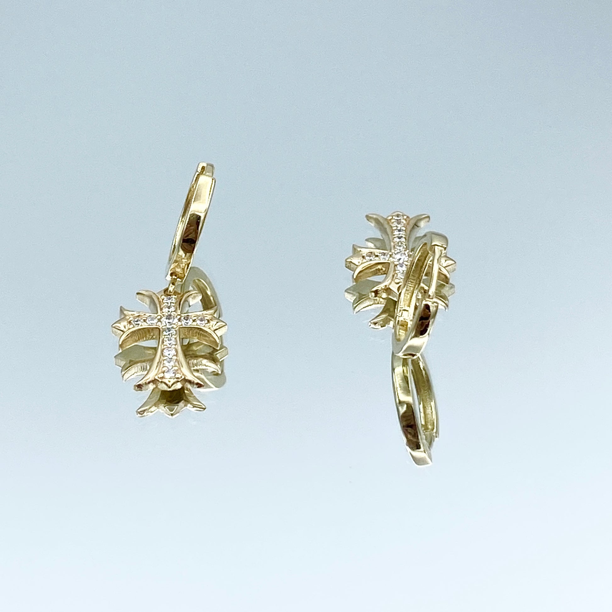 Cross Shape Diamond Drop Earrings in 14K Yellow Gold - L and L Jewelry
