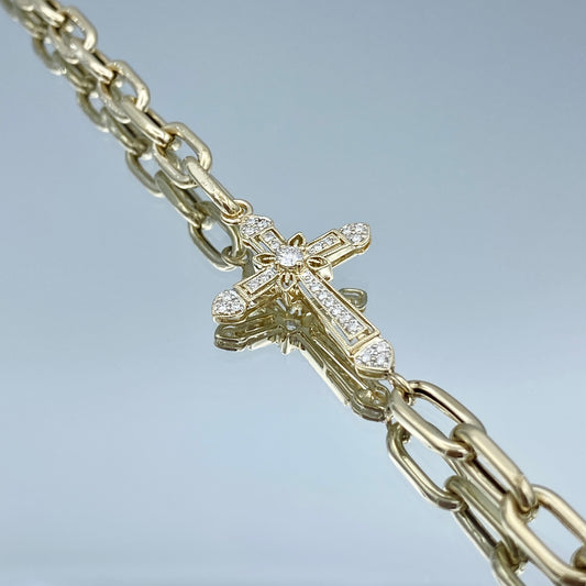 Diamond Cross Bracelet in 14K Yellow Gold - L and L Jewelry