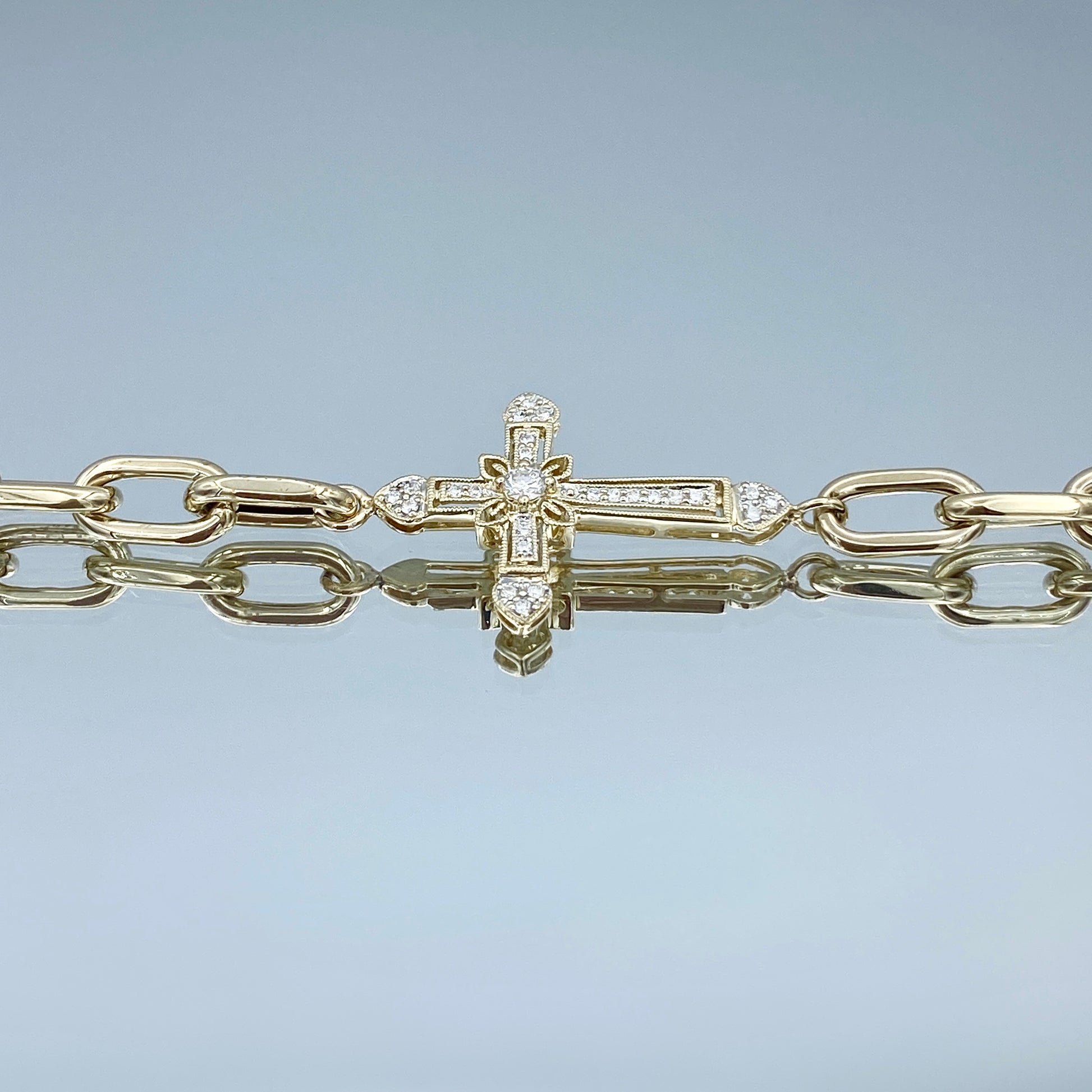Diamond Cross Bracelet in 14K Yellow Gold - L and L Jewelry