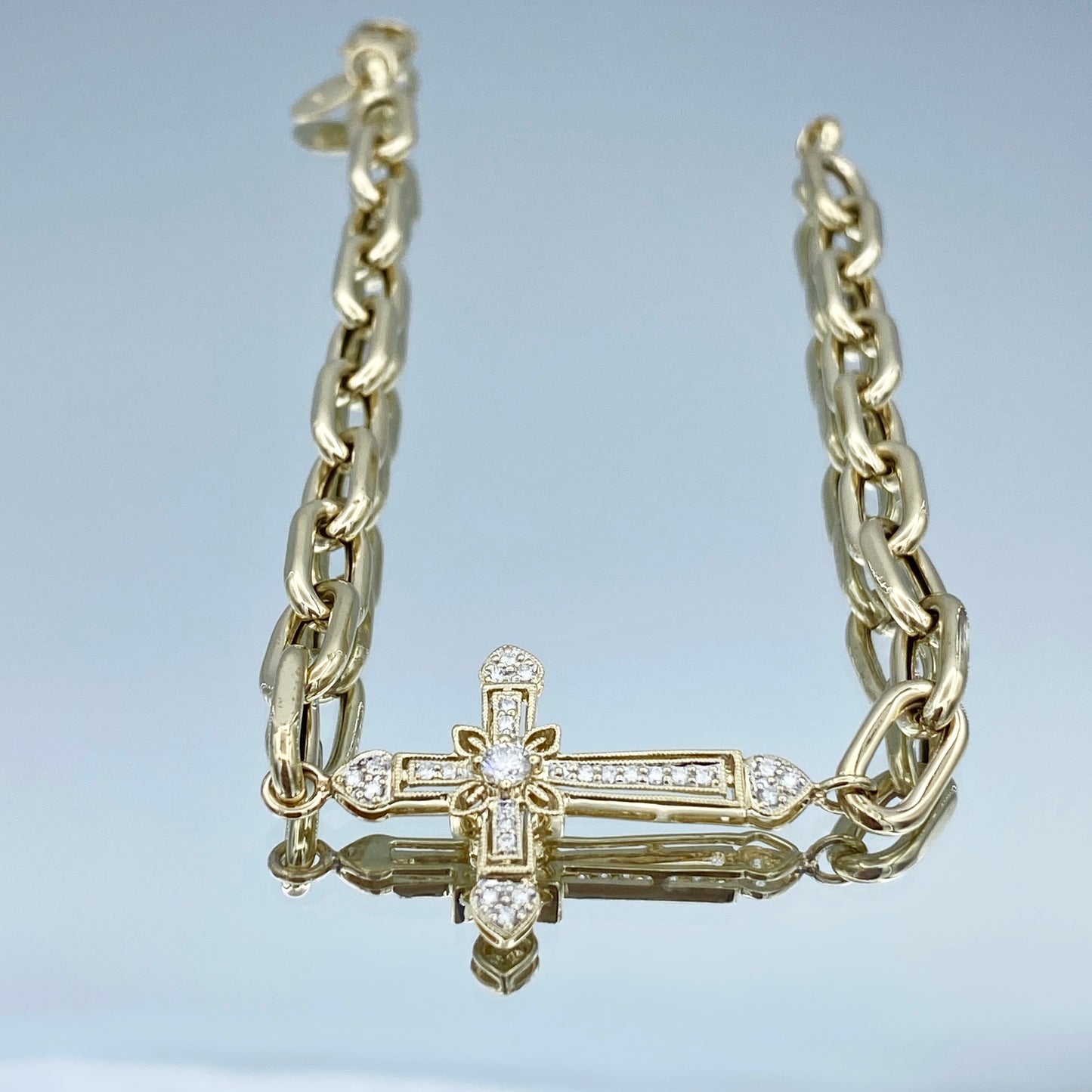 Diamond Cross Bracelet in 14K Yellow Gold - L and L Jewelry