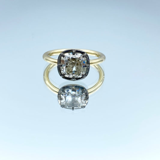 Cushion-Cut Salt and Pepper Diamond Engagement Ring in 14K Yellow Gold - L and L Jewelry