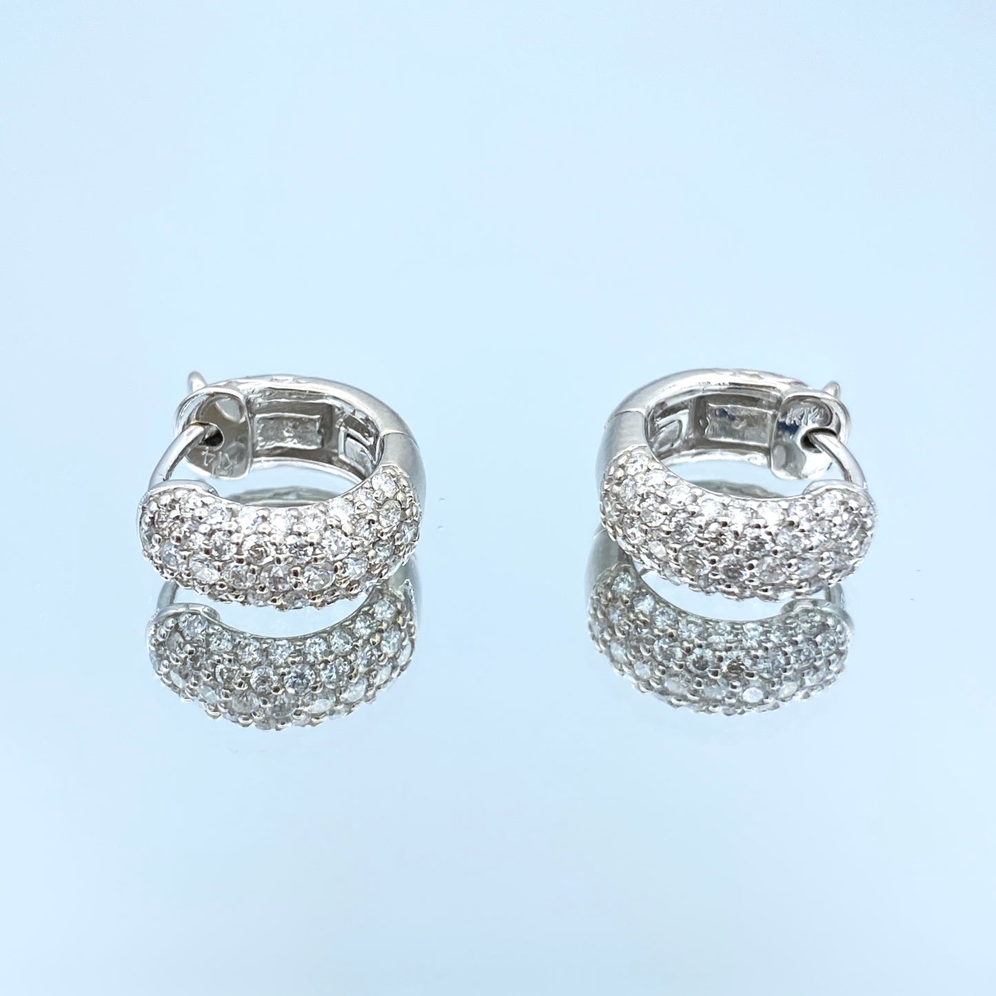 Pave Diamond Huggie Earrings in 14K White Gold - L and L Jewelry
