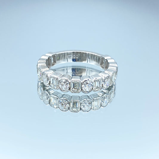 Alternating Emerald-Cut and Oval-Cut Diamond Halfway Eternity Ring in Platinum - L and L Jewelry