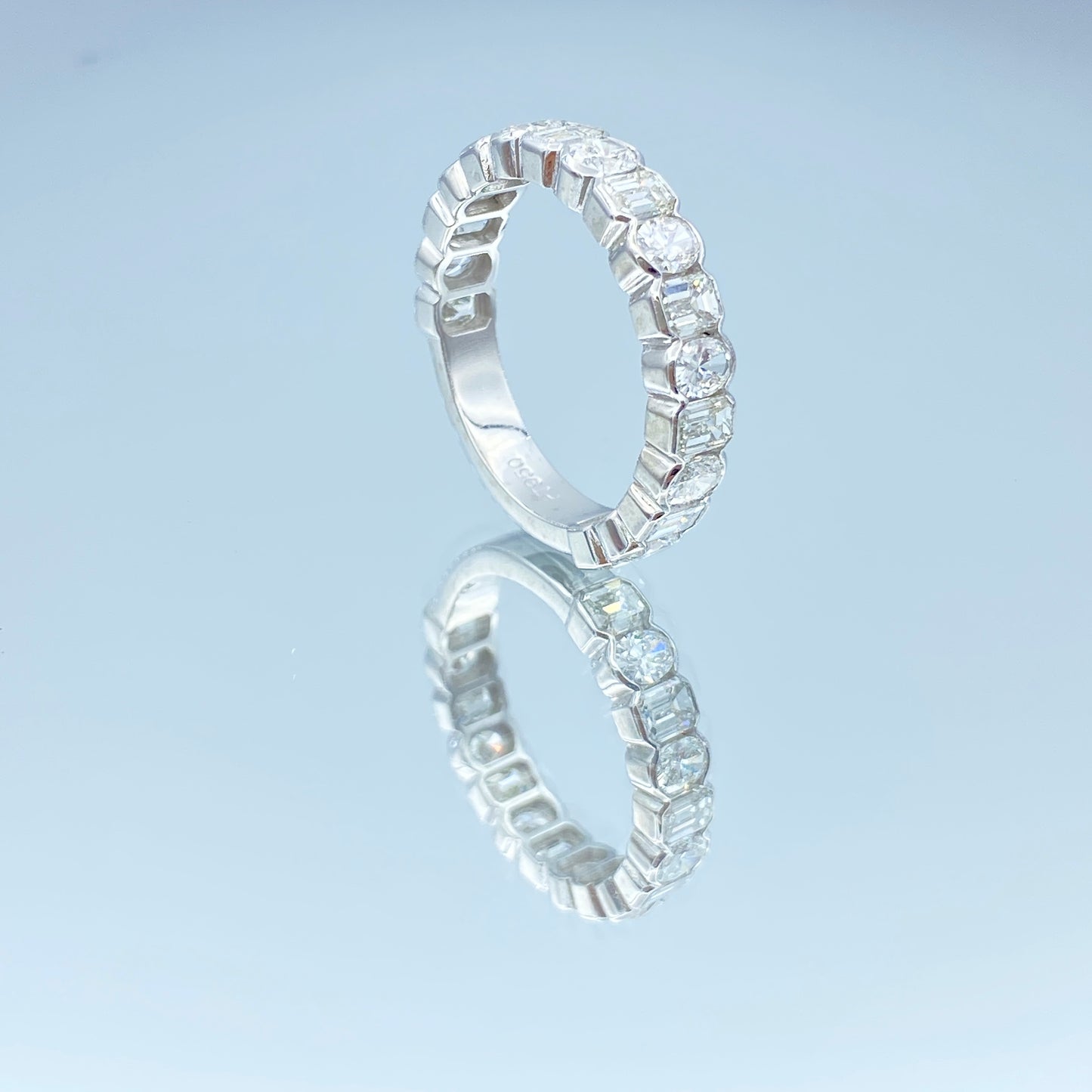 Alternating Emerald-Cut and Oval-Cut Diamond Halfway Eternity Ring in Platinum - L and L Jewelry