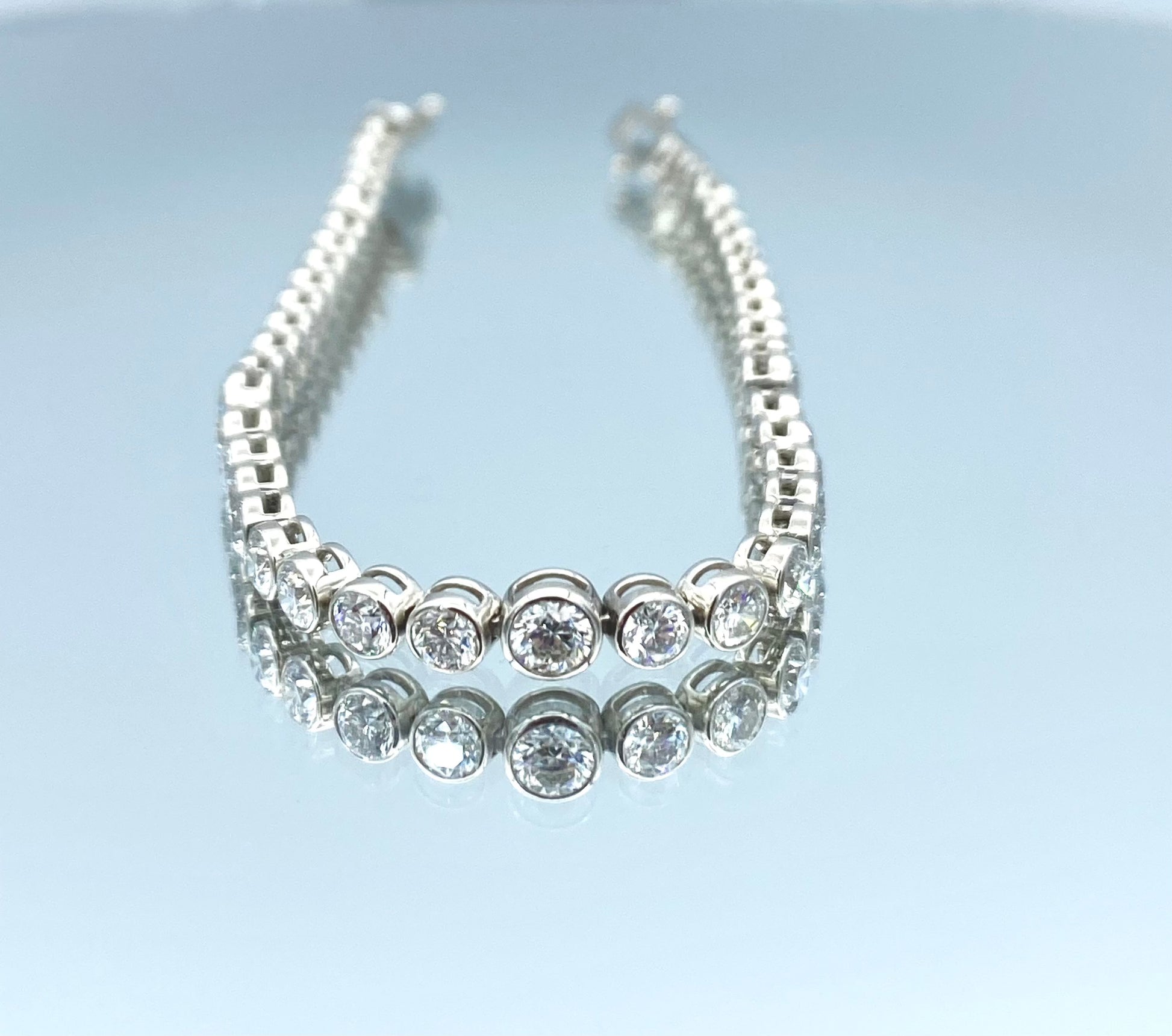 Bezel-Set Diamond Tennis Bracelet in 14K White Gold - L and L Jewelry