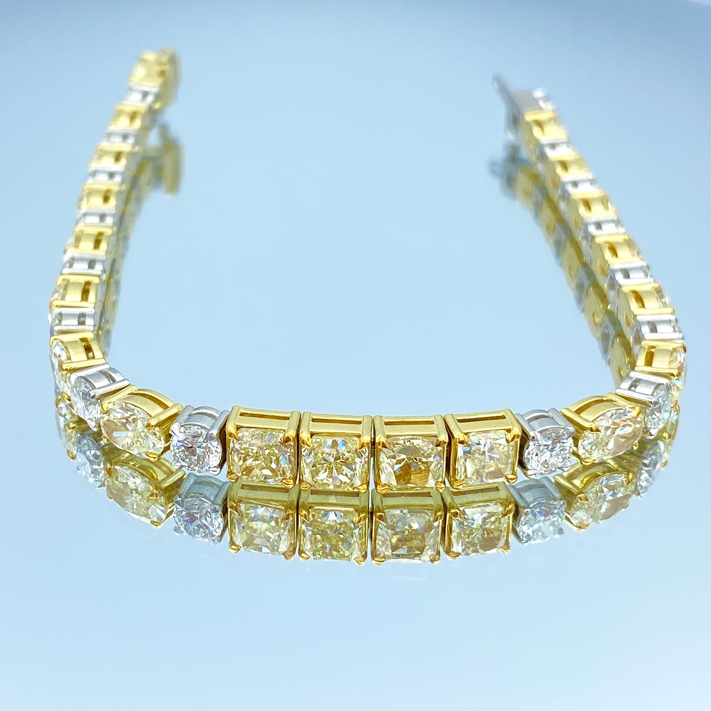 Yellow Diamond and White Diamond Tennis Bracelet in Platinum and 18K Yellow Gold - L and L Jewelry
