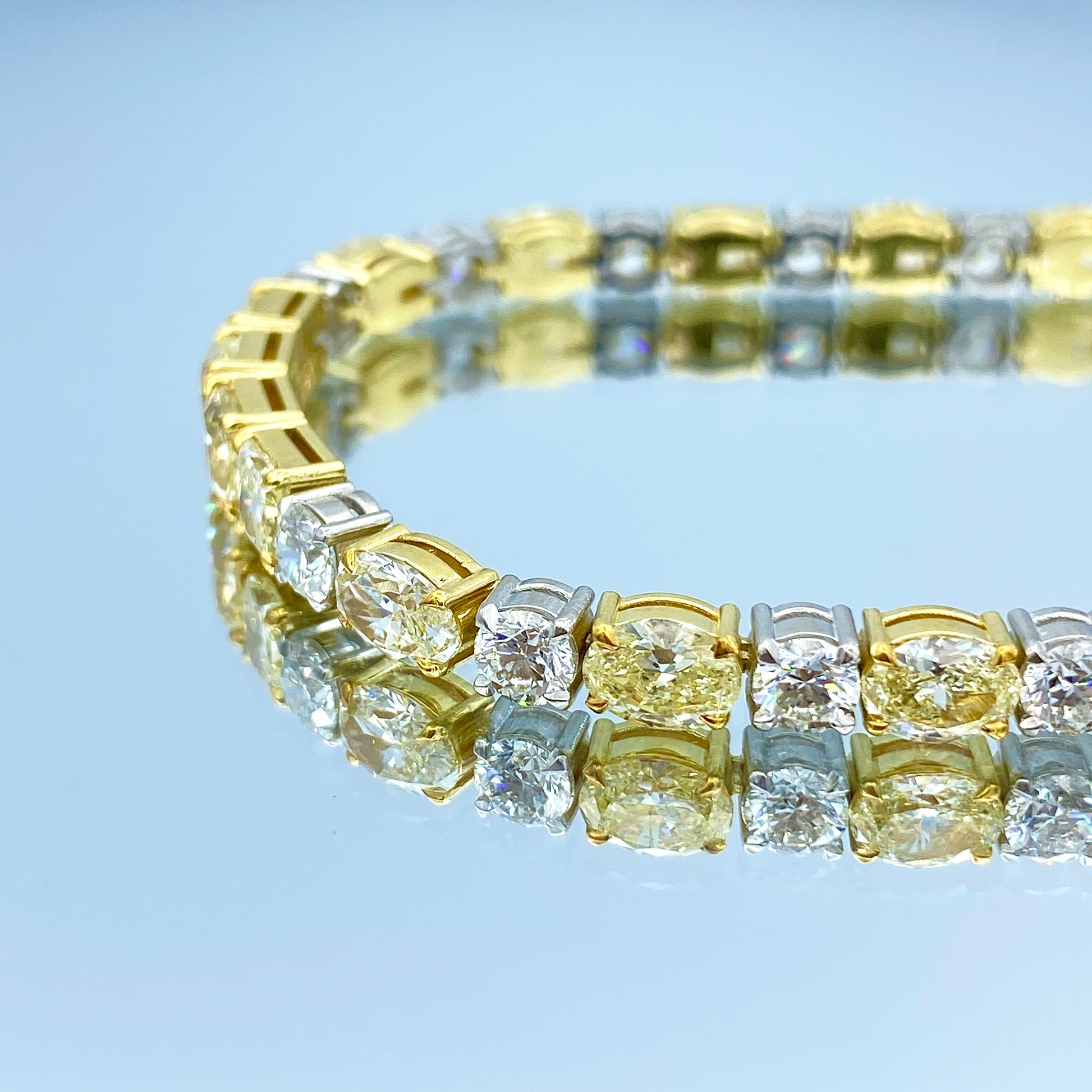 Yellow Diamond and White Diamond Tennis Bracelet in Platinum and 18K Yellow Gold - L and L Jewelry