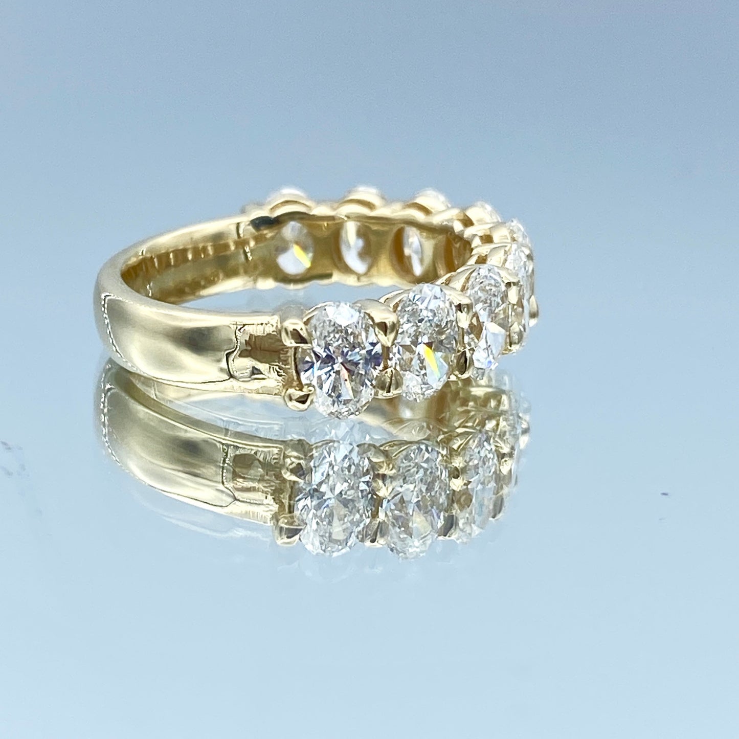 Oval-Cut Diamond Halfway Ring in 14K Yellow Gold - L and L Jewelry